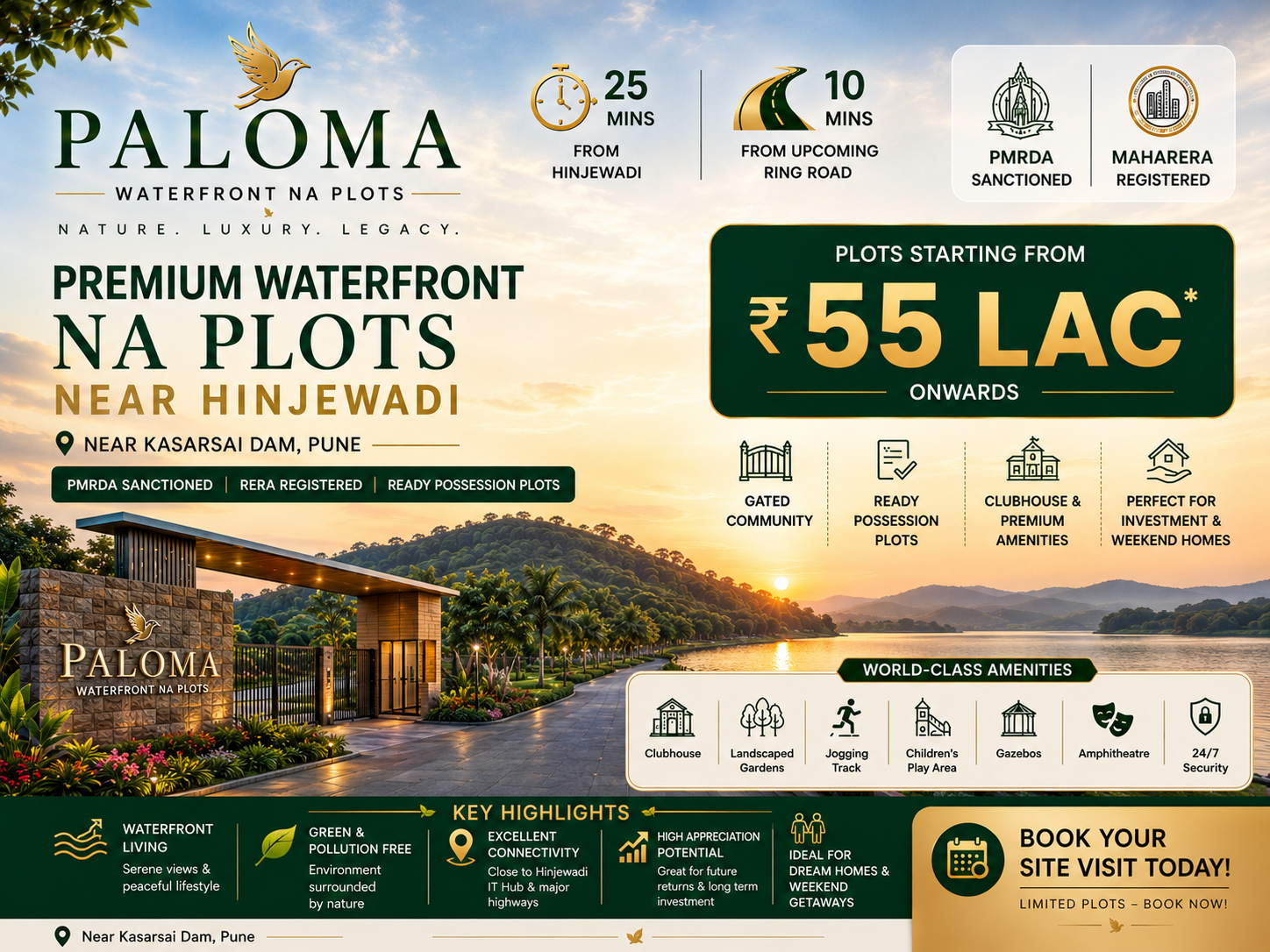 Paloma Pune | Premium Waterfront NA Plots Near Hinjewadi | Residential Plots 1900 – 5000 Sqft | Starting From 55 Lac